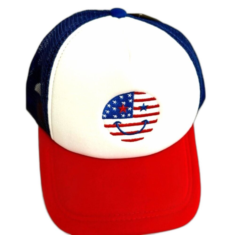 Patriotic Smiley Face American Flag Trucker ADULT UNISEX ONE SIZE NEW